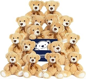16 Pcs Teddy Bears Bulk Baby Shower, 13.7 inch Small Teddy Bear Stuffed Animal Toys for Christmas Valentine's Mother's Day Centerpieces Decorations for Kids Adults, Light Brown