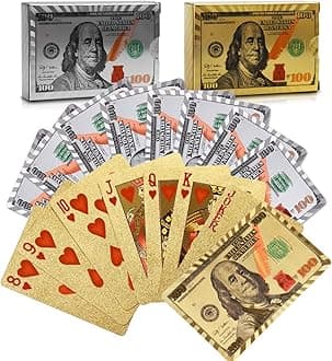 Joyoldelf2 Decks Playing Cards, Waterproof Poker with Dollar Pattern in Gift Box, 1 Gold + 1 Silver