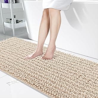 Yimobra Bathroom Runner Rug 70x24 Inch - Extra Long Non Slip Chenille Bath Mat, Soft & Absorbent, Machine Washable Shaggy Hallway Carpet for Vanity Tub Shower, Light Brown Home Decor Accessories