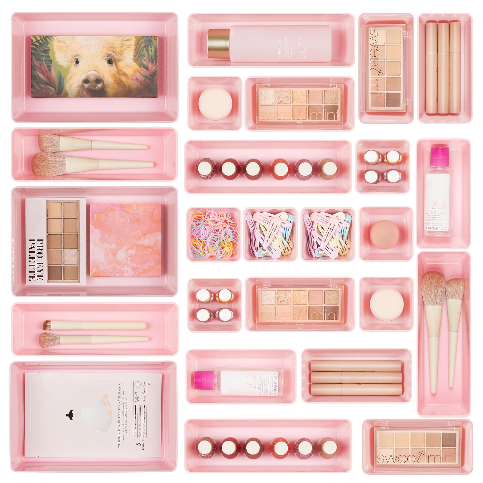 25 PCS Plastic Drawer Organizers Set, 4-Size Versatile Bathroom and Vanity Drawer Organizer Trays, Storage Bins for Makeup, Bedroom, Kitchen Gadgets Utensils and Office