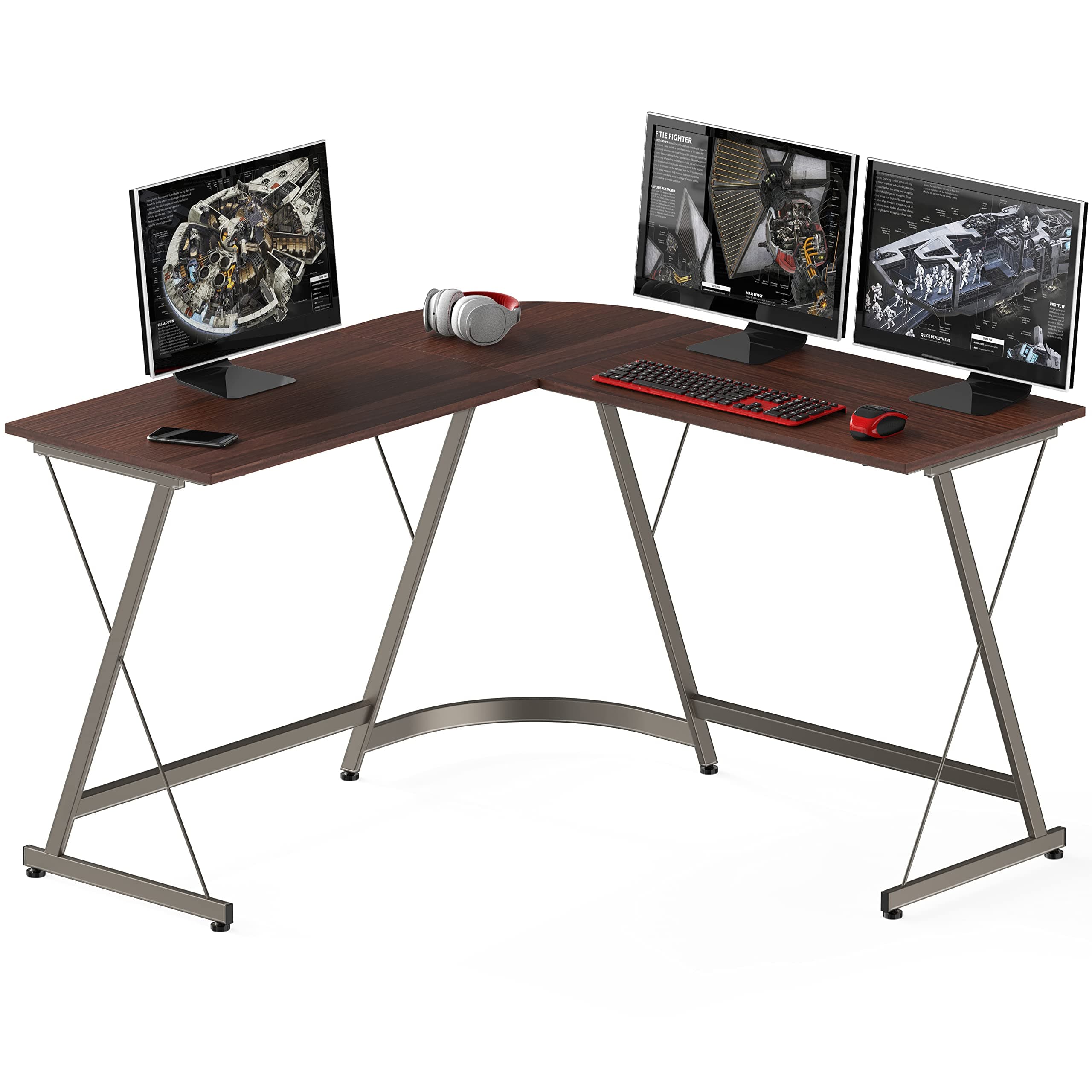 L-Shaped Home Computer Corner Desk, Walnut