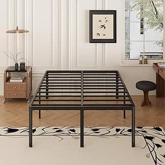20 Inch Queen Bed Frame Rounded Corner Legs Platform Bed Frame Queen Size, Heavy Duty Easy Assembly, Noise Free, No Box Spring Needed, Black.
