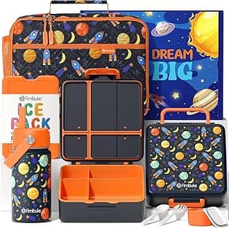 Fimibuke Kids Bento Lunch Box with 4 Compartments, Insulated lunch Bag, Stainless Steel Insulated Water Bottle, Ice Pack & Utensils Set, Birthday Gifts for Ages 3-12 Back to School Toddler Girls Boys