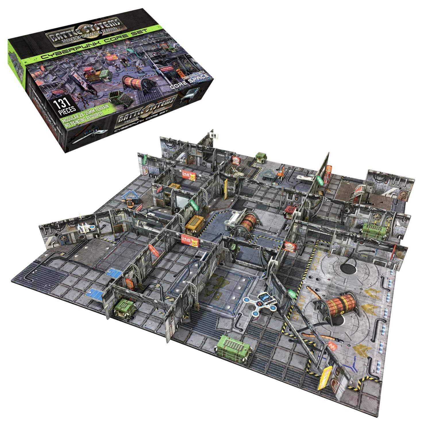 Battle Systems Sci-Fi Terrain - 28mm Modular 3D Space Terrain - Perfect for Wargaming and Roleplaying Tabletop Games - Full Colour Printed 3D 40K Multi Level Building Models (Cyberpunk Core Set)