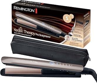 Hair Straightener [Innovation: Heat Protection Sensor] Keratin Therapy (Keratin & Almond Oil Care, Ceramic, LCD Screen, 160-230°C, Pouch) Straightening Iron S8593