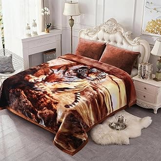 JML Korean Style Fleece Blanket King Size, 87" x94", 10.5 lbs, Heavy Raschel Fleece Animal Blanket for Adult, 2 Ply, Silky Plush Soft,Thick, Warm for Fall Winter, A&B Print Tiger & Horse