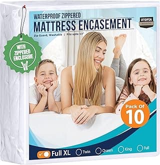 Utopia Bedding Waterproof Mattress Protector Full XL Size (Pack of 10), Zippered Mattress Encasement Bed Bug and Dust Mite Proof, Absorbent Six-Sided Mattress Cover