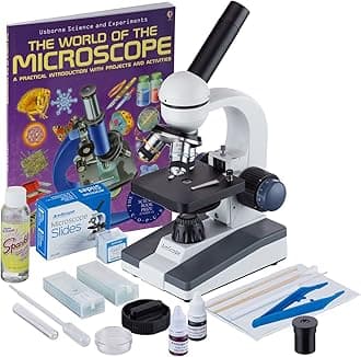 M150C-SP14-CLS-50P100S-WM 40X-1000X Portable Student Microscope with Extensive Slide Preparation Kit and Book