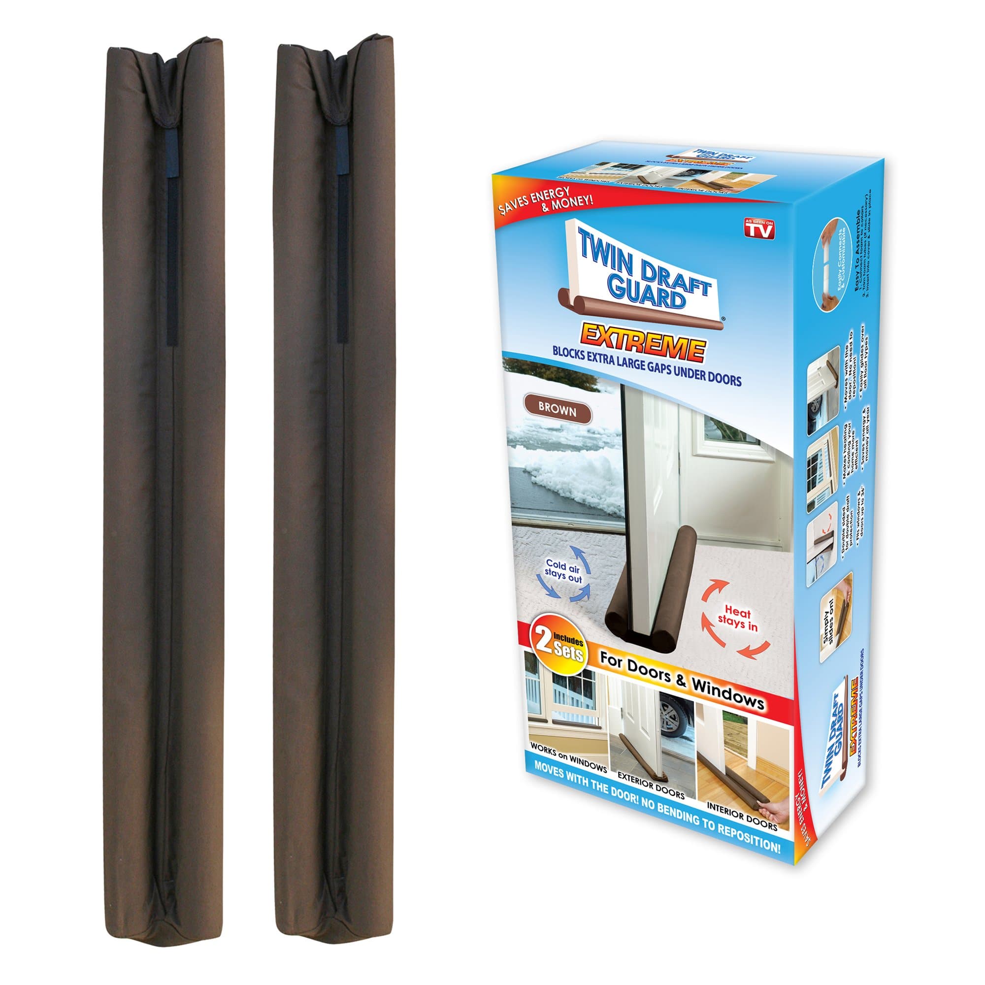 Twin Draft Guard 60224-Dna Energy Saving Under Door Draft Stopper, Set Of 2, Brown