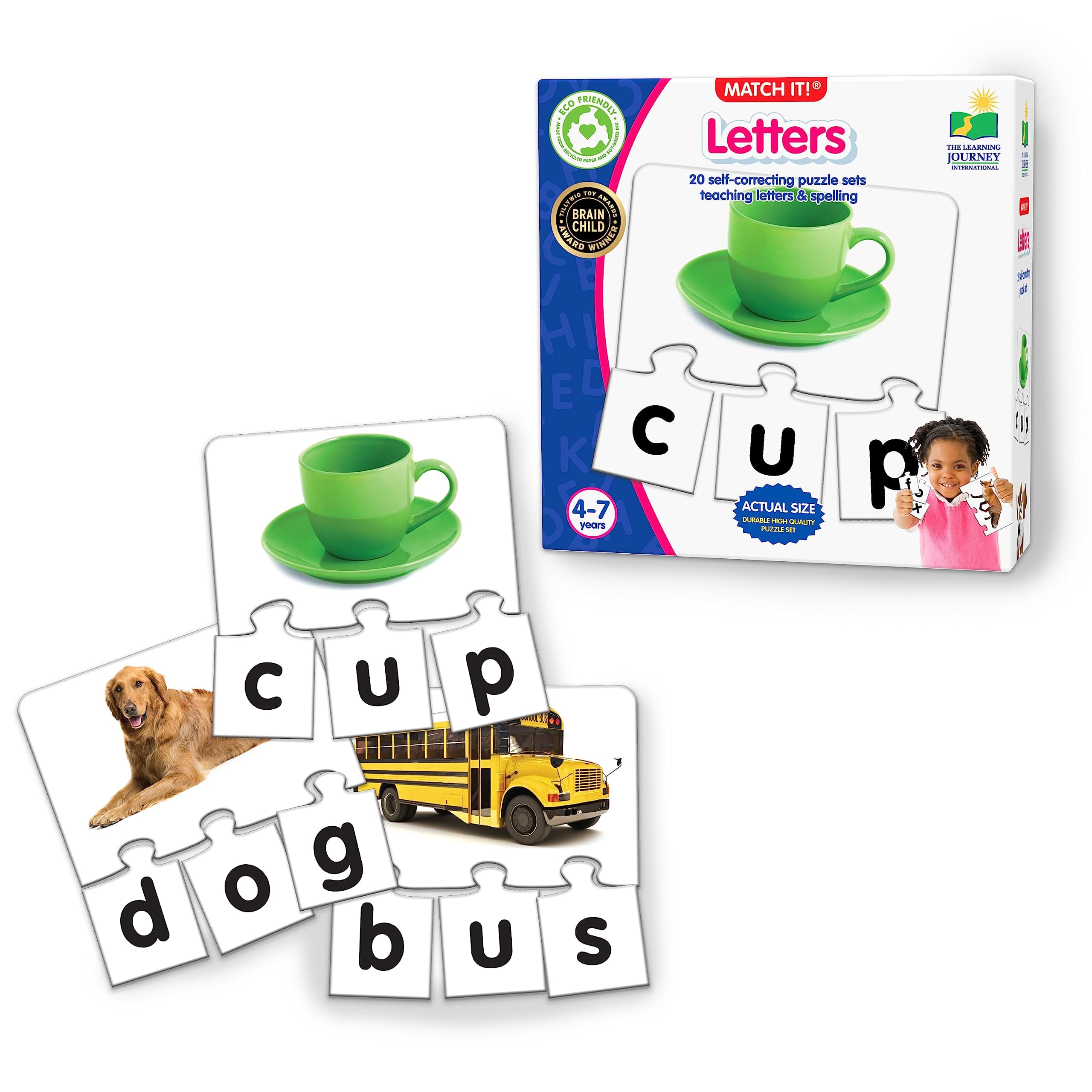 The Learning Journey: Match It! - Letters - 20 Piece Self-Correcting Spelling Puzzles for Three Letter Words with Matching Images - Learning to Read Games for Ages 4 and Up - Award Winning Toys