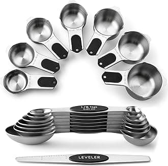 Spring Chef Magnetic Measuring Cups & Spoons Set, Patented, Strong N45 Magnets, Heavy Duty Stainless Steel Fits in Spice Jars for Baking & Cooking, BPA Free, Round Set of 15 with Leveler, Black