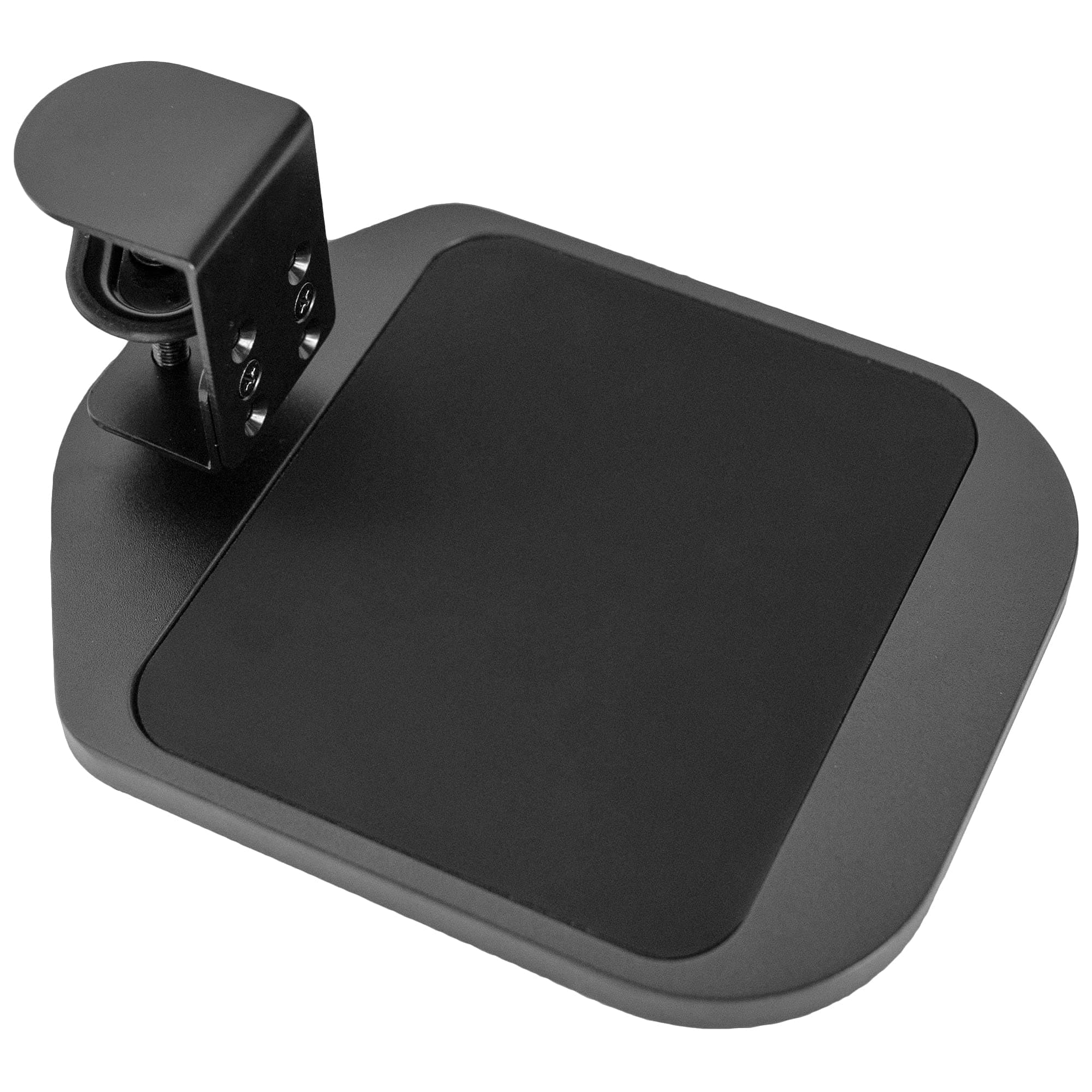 Wooden Clamp-on Adjustable Computer Mouse Pad and Device Holder for Desks, Extended Rotating Platform Tray, Fits up to 2 inch Desktops, Black, MOUNT-MS01B