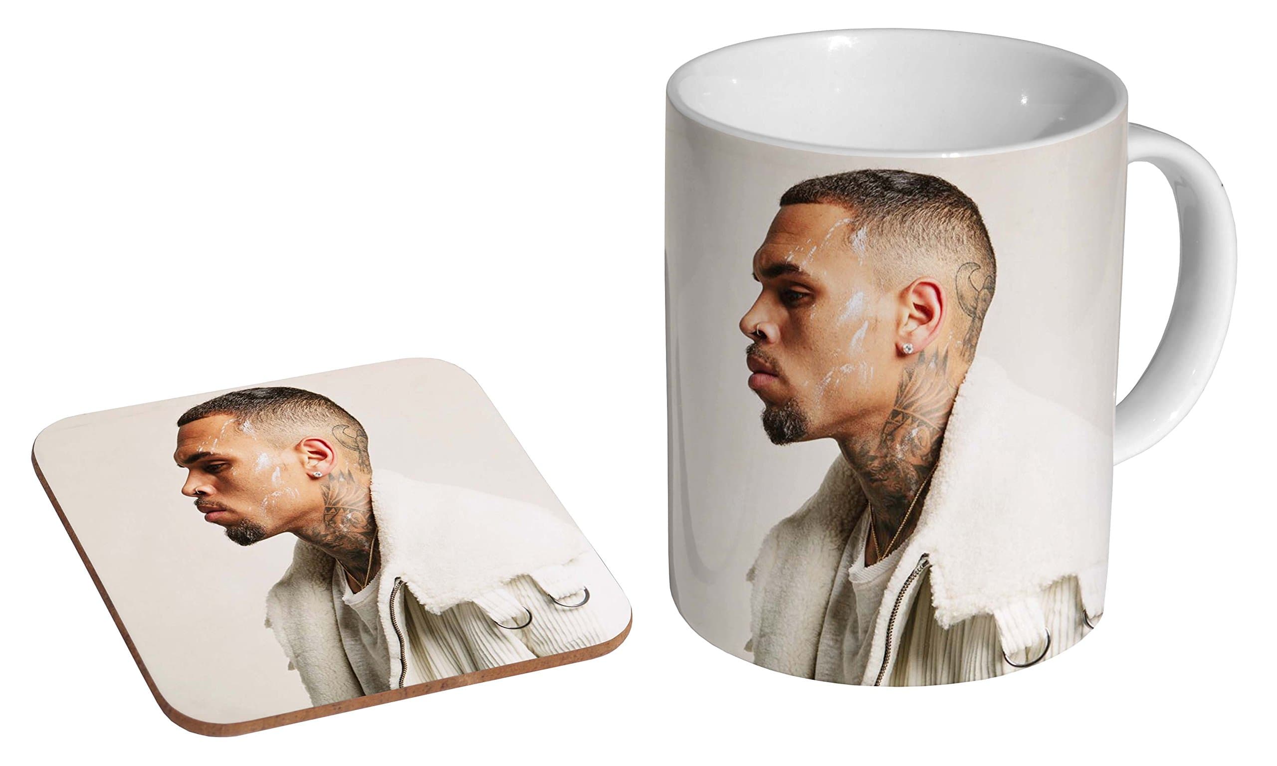 Chris Brown Mug and Coaster Gift Set – Ceramic Coffee Cup with Photo Print – R&B Music Fan Gift – Novelty Celebrity Mug 11oz