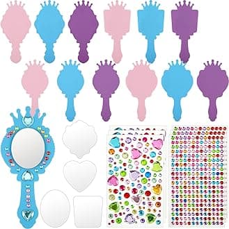 Liliful 12 Pack Princess Foam Mirror Kits Decorate Your Own Princess Mirrors Party Supplies Kids Unbreakable Toy Crafts for Girls Party Favors Birthday DIY Decorations (Stylish,Pink,Blue,Purple)
