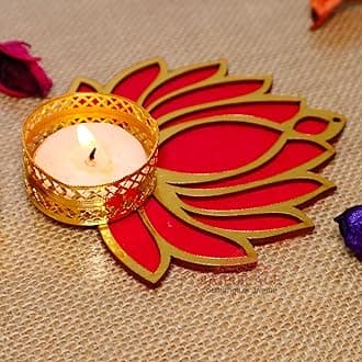 Jaipur Ace Decorative Diwali Tealight Diya | Traditional Handmade Lotus Candle Holder Rangoli Set for Home Decoration | Laxmi Pooja Set (Set of 6)