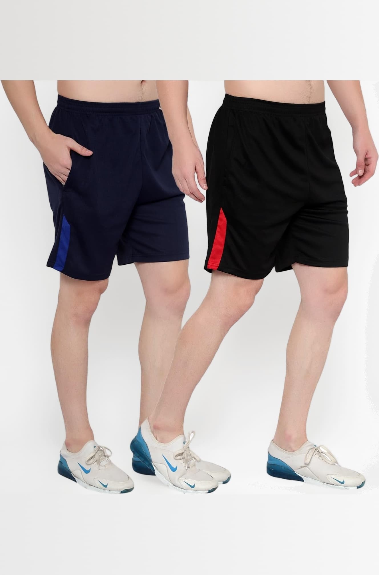 Men's Athletic Shorts Combo Pack - Quick Dry Polyester Blend Gym Running Training Sports Shorts with Zipper Pockets & Elastic Waistband