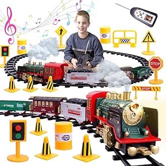 Train Set, Remote Control Train Sets, Christmas Train Sets for Under The Tree, Steam Locomotive Engine with Smokes, Sounds and Light, Electric Train Toy Gift Toys