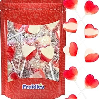 Fruidles Lollipops Mini Heart Shaped Flavored Delicious Lollipop, Individually Wrapped, 5g Lollipop (600 Lollipops, Strawberry & Cream)