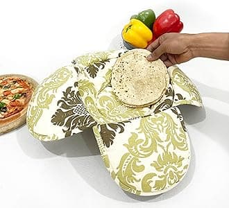 Swayam 100% Cotton Motif Design Printed Olive and Yellow Colour Bread/Roti Basket | Size: 22 cms Diameter with Removable Cover | Pack of 1