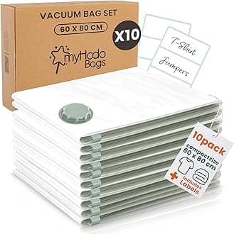 myHodo Vacuum Storage Bags for Clothes (10 Pack, 60x80 cm), Reusable Space Saver Vac Seal Bags for Textiles, Smart Storage Solution, Large Suction Bags for Hoover, Double Zip Seal, Durable & Airtight