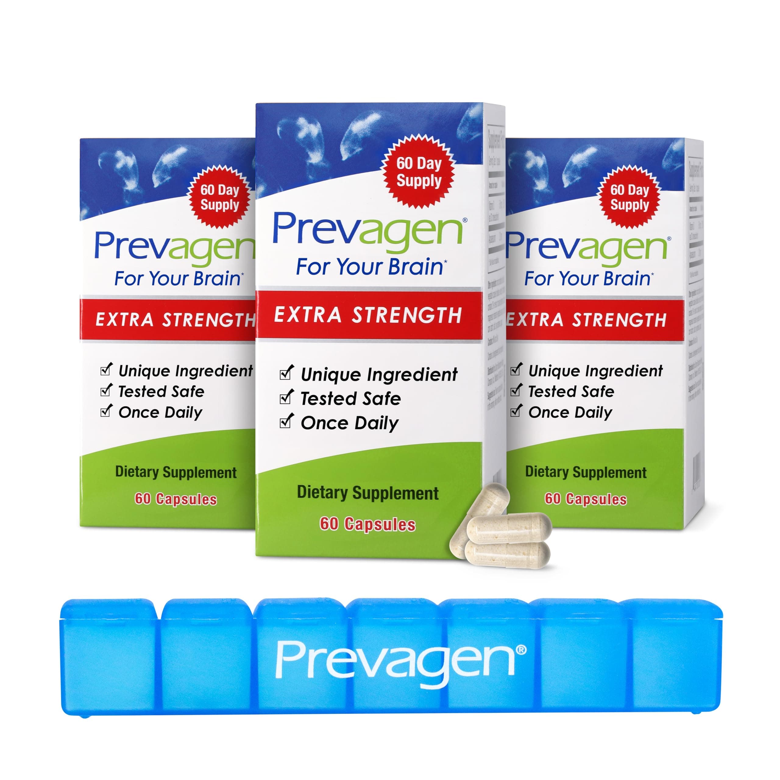 Prevagen Improves Memory - Extra Strength 20mg, 60 Capsules |3 Pack| with Apoaequorin & Vitamin D | Brain Supplement for Better Brain Health, Supports Healthy Brain Function