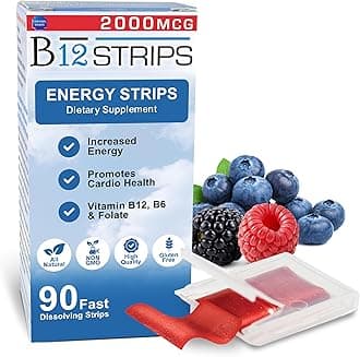 Essential Source 2,000 mcg Methylcobalamin Vitamin B12 Sublingual Energy Strips | Biotin, B6, 5-MTHF L-Methylfolate | Sublingual B12 Vitamins, Folate | Energy, Brain Health, Nerve Function - 90 Strips