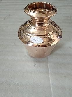 Non-Oxidize Pure Copper Water Pot Puja Kalash Handi Theertha Kudam Ghada, 4L, 1 Piece (Brown)