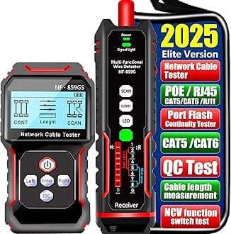 NF-859GS Network Cable Tester POE RJ45 RJ11 CAT5 CAT6 Supports Audio Testing/Length Measurement/Cable Tracking Ethernet LAN Telephone Line Inspection/Cable Toner/Fiber Optic Connectivity