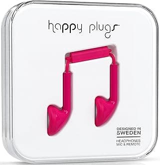 Happy Plugs Wired Earbud Earphones with In Line Remote and Microphone - Cerise