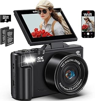 5K Digital Camera for Photography & Vlogging, Compact Travel Camera with 18x Optical Zoom, 32GB SD Card