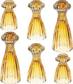 Lysenn Glass Candle Stick Holder Set of 3 – Premium Taper Candle Holders for Romantic Ambiance - Candle Sticks Holder Decor for Special Occasions - Amber