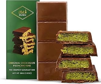 Dubai Chocolate Bar Pistachio, 3.5oz - 100g, Gourmet Chocolate Bar | Dubai Chocolate Bar Pistachio | Loaded with Kunafa, Knafeh - The Crunchiest Kataifi Delight Perfect for Sharing