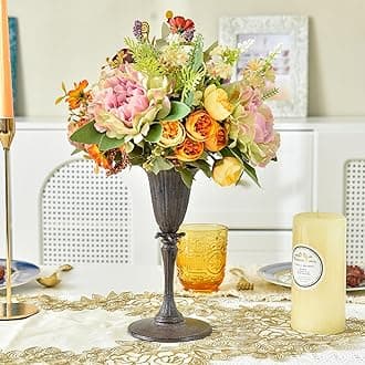 Sungmor Cast Iron Tulip Flower Arrangement Vase, 8.6" Vintage Small Succulent Planter, Rustic Brown Metal Urn Plant Pot for Artificial Plants, Indoor Centerpieces Flower Vase Home Office Decor