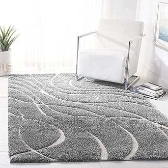 Naze Modern Polyester Anti Slip Shaggy Fluffy Rug and Carpet for Living Room, Bedroom 5x8 feet Grey ivori