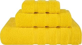 American Soft Linen Luxury 3 Piece Towel Sets, 1 Bath Towel 1 Hand Towel 1 Washcloth, 100% Turkish Cotton Towels for Bathroom, Yellow Towel Set