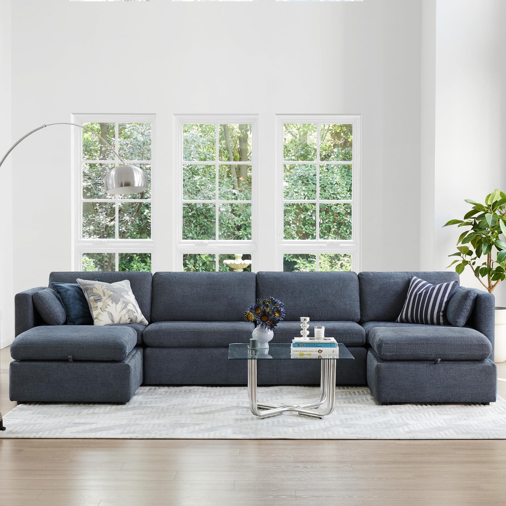 CHITA Oversized Modular Sectional Fabric Sofa Set,Extra Large U Shaped Couch with Reversible Chaise Modular Sectional Couch,146 inch Width,6 Seat Modular Sofa with Storage Ottamans, Blue