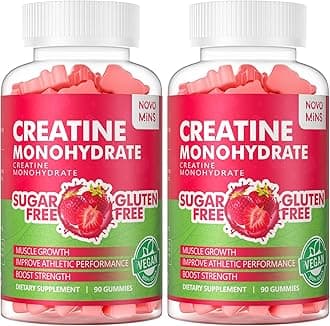 novominsCreatine Monohydrate Gummies 5g for Men Women - Sugar Free Chewable Supplement. 180 Gummies Strawberry