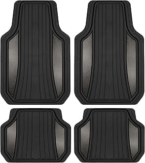 Motor Trend ChromeTech Car Floor Mats Full Set - Durable Rubber Floor Mats for Cars with Two Tone Accent, All Weather Interior Protection for Front and Rear with Non-Slip Backing, Gunmetal Chrome
