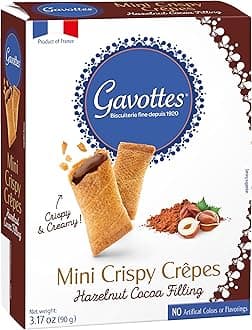 Gourmet French Filled Mini Crispy Crepes - with Rich Cocoa Hazelnut Filling | Crispy Crepes for Chocolate Crepe Lovers | Gavottes Mini Filled Crispy Crepes From France (3.17oz/90g)