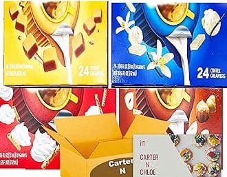Internationa.l Delight Creamer Singles Flavors Sweet Cream, Caramel Macchiato, French Vanilla & Hazelnut, 4 Boxes of 24 creamers in Total with Carter N Chloe recipe card!
