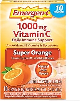 (10 Count, Super Orange Flavor) Dietary Supplement Fizzy Drink Mix with 1000mg Vitamin C, 0.32 Ounce Packets, Caffeine Free
