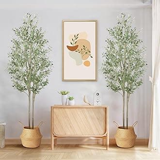 Alupssuc Artificial Olive Tree 7FT Faux Silk Plant(84" in), Indoor Fake Olive Tree with Natural Wood Trunk & Lifelike Fruits, Perfect for Modern Home Office Living Room Floor Decor, 7 FT,Set of 2 Pack