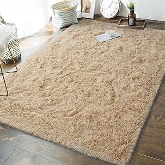 Andecor Soft Fluffy Bedroom Rugs, 8 x 10 Feet Indoor Shaggy Plush Area Rug for Boys Girls Kids Baby College Dorm Living Room Home Decor Floor Carpet, Camel