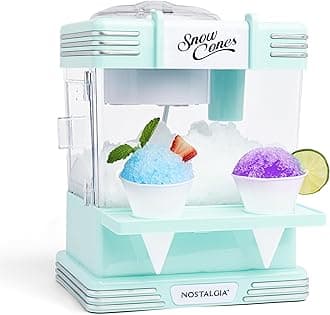 Nostalgia NRSCM602AQ6A Retro Countertop Snow Cone Maker Makes 20 Frozen Treats, Includes 2 Reusable Plastic Cups and ice Scoop, Aqua