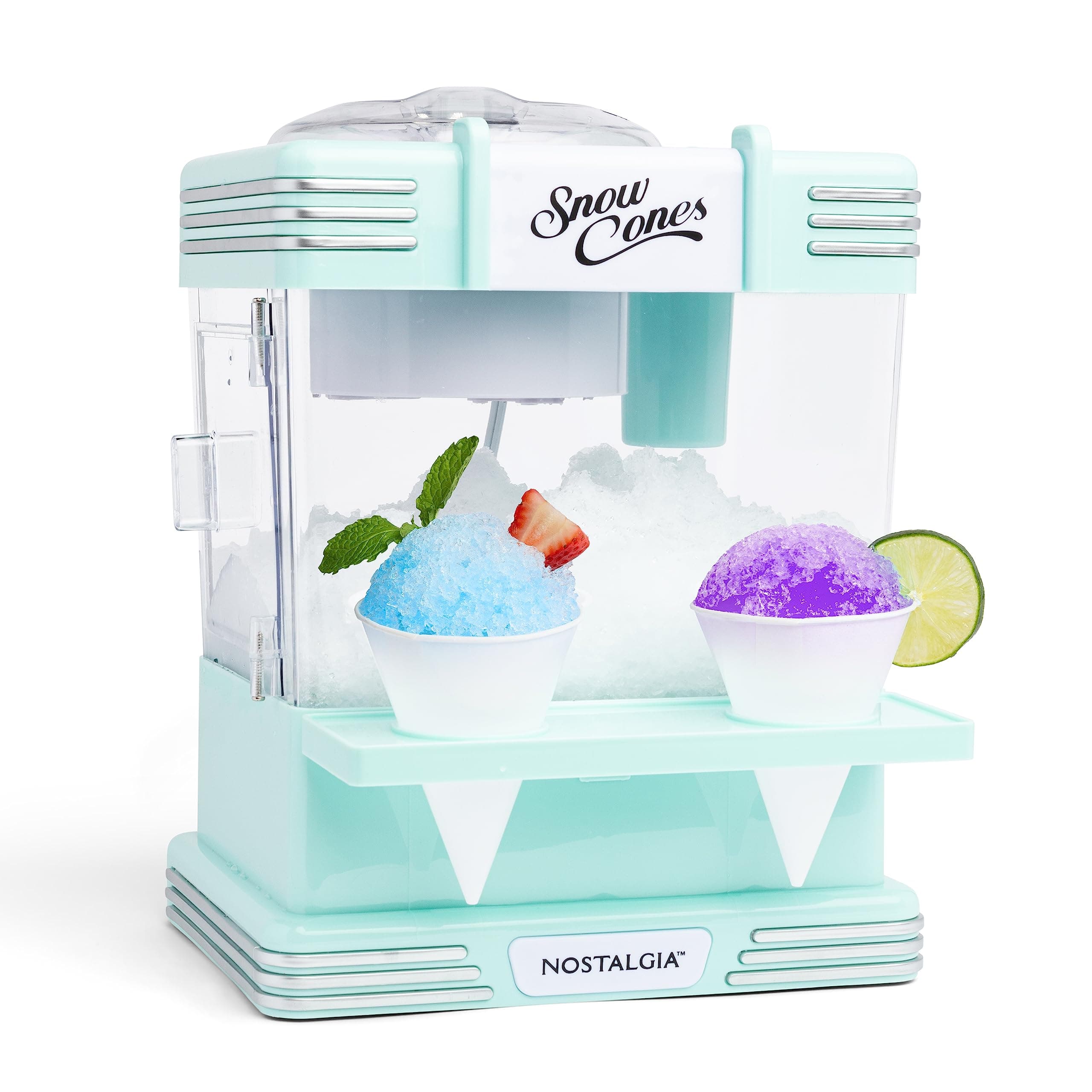 Snow Cone Machine With 2 Reusable Plastic Cups & Ice Scoop for Easy Serving- Retro Table-Top Ice Cone Maker Makes 20 Icy Treats- Slushie Machine for Parties, Family Treats & Gatherings- Aqua