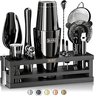 BARE BARREL® Mixology Bartender Kit Bar Set | 16-Piece Cocktail Shaker Set | Martini Barware Mixing Tools for Home Bartending | Incl. 35 Recipe Cards | Gift Set (28oz Boston Shaker, Jet Black/Black)