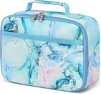 LEDAOU Lunch Bag Kids Insulated Lunch Box Girls Insulated Reusable Lunch Bag for School Picnic Hiking Work (Marble Blue)