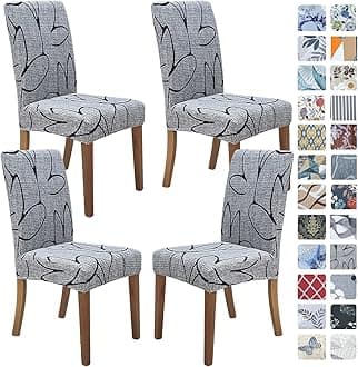 SPRINGRICO Chair Covers for Dining Room Set of 4, Stretch Dining Chair Cover, Washable Spandex Kitchen Parsons Chair Slipcovers, Removable Seat Protector for Home or Party (4 Pack, Lotus Gray)