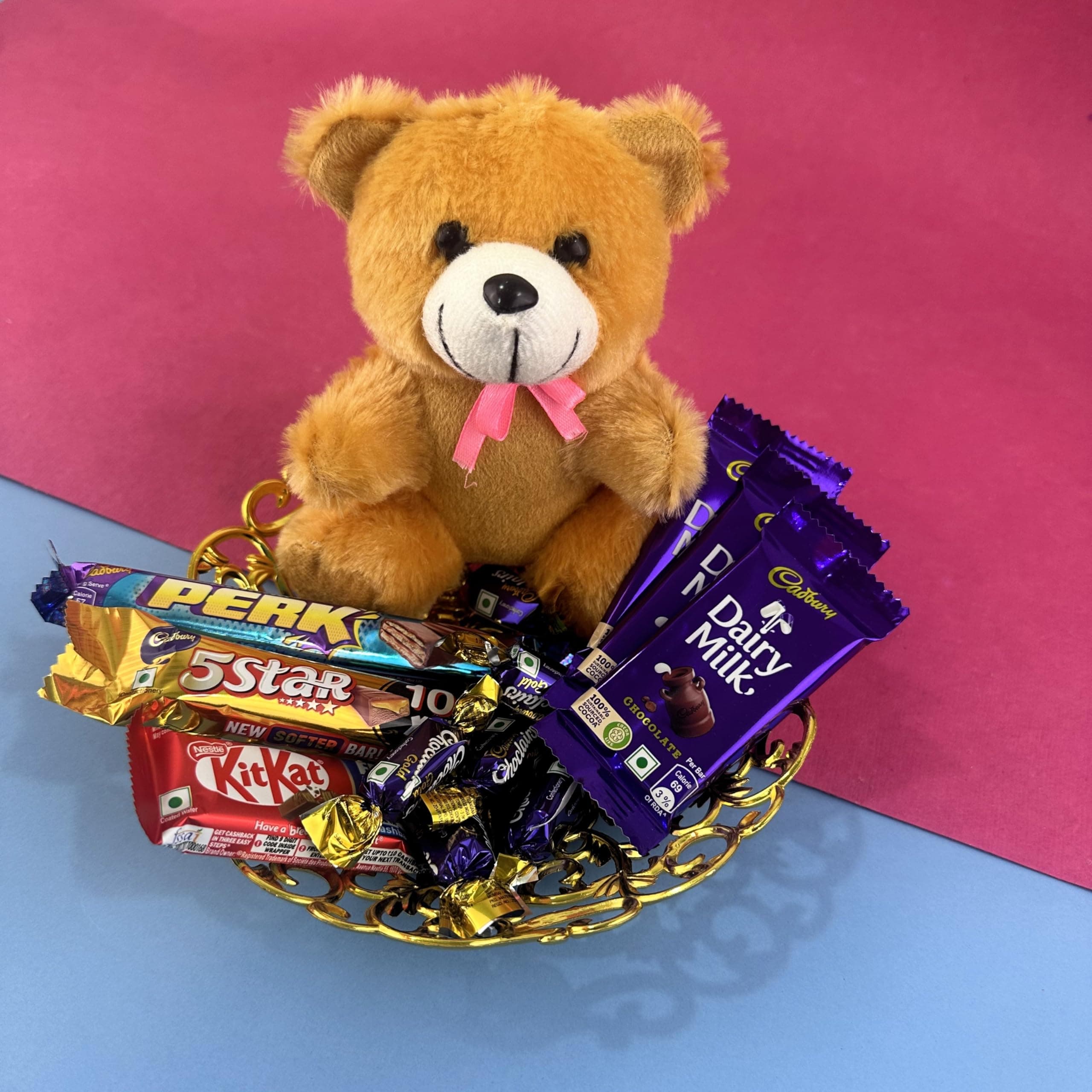 SFU E Com Chocolate with Cute Teddy Hamper | Gift for Holi, Rakhi, Diwali, Anniversary, Birthday, Christmas, Valentine, Her, Him | Assorted Chocolate Gift | 006