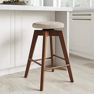 Nathan James Amalia Backless Kitchen Counter Height Bar Stool, Solid Wood with 360 Swivel Seat Antique Coffee/Natural Wheat